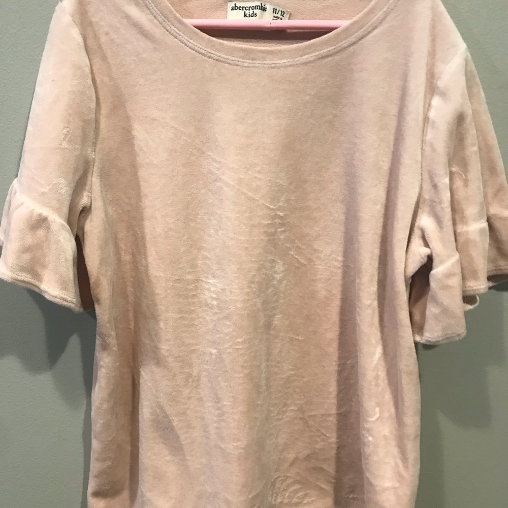 Velvet, pale pink ruffled sleeve top